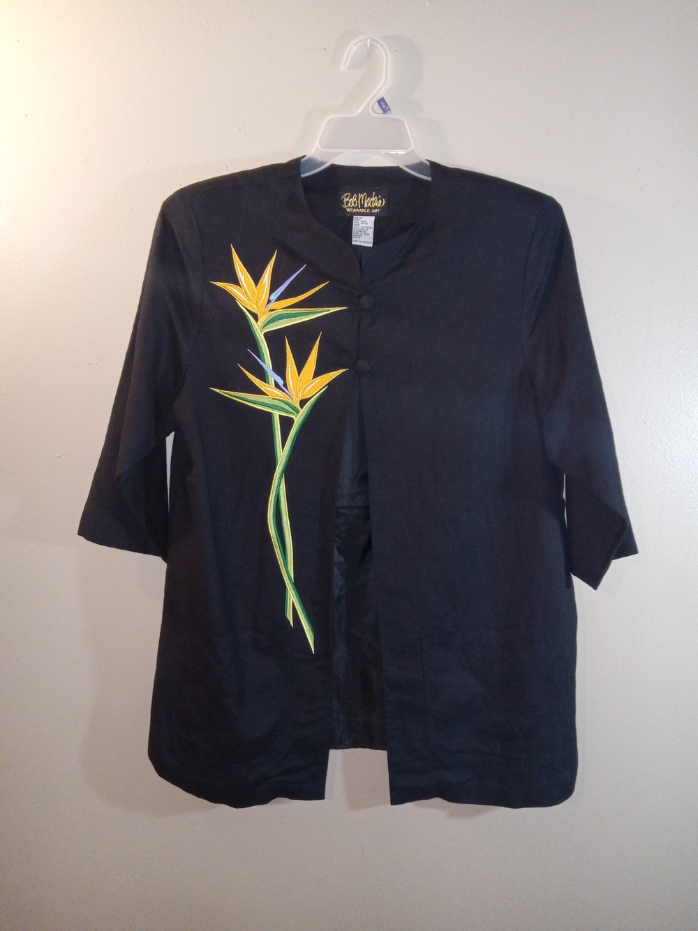Vintage Bob Mackie Black Linen Blend Embroidered Blazer